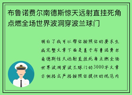 布鲁诺费尔南德斯惊天远射直挂死角点燃全场世界波洞穿波兰球门 布鲁诺费尔南德斯惊天远射直挂死角点燃全场世界波洞穿波兰球门
